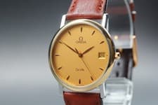 Vintage NEAR MINT OMEGA De Ville Cal.1430 Quartz Gold Dial Mens Watch From JAPAN