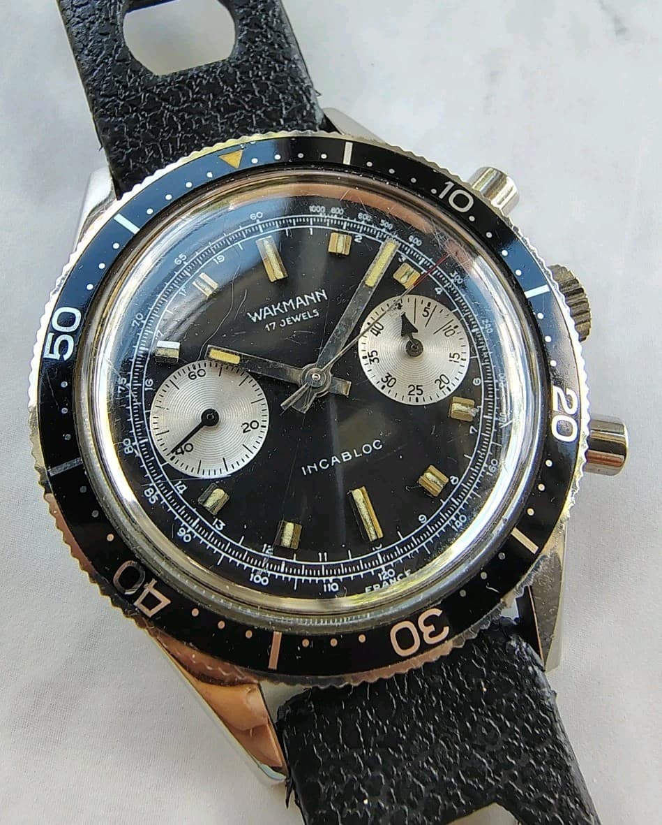Vintage Wakmann Gigandet Big Boy Diver Chronograph Mens Watch 56735 Running