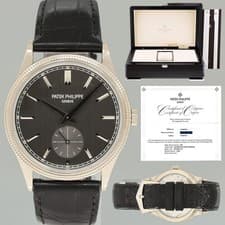 2021 PAPERS Patek Philippe 6119g 37mm White Gold Calatrava Black Leather Watch