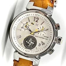 LOUIS VUITTON Tambour Chronograph Quartz Watch Q132C Croco Silver Dial