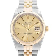 Rolex Datejust 36 16013 Champagne Index Dial Steel 18k Yellow Gold Mens Watch