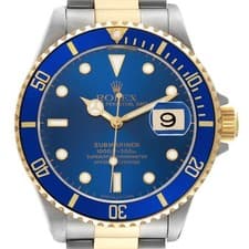Rolex Submariner Steel Yellow Gold Blue Dial Bezel Mens Watch 16613 Box Papers