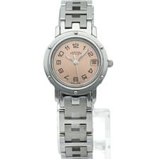 Used Warranty Hermes Clipper Ladies Watch CL4.210 SS Pink Quartz Stainless