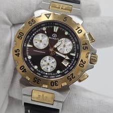 SWISS MADE GOLD & SS BURETT CHRONOGRAPH MEN WATCH 200m DIVER B4602 SHARKSKIN