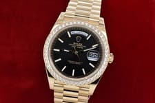 Rolex Day-Date President 40 18K YG Factory Diamond Bezel Black Dial 228348RBR