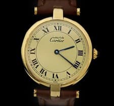 Cartier Mustard Vermeil Quartz Leather Band Brown Gold 30MM 8394656052 154664596