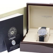 LONGINES Elegant Men's Automatic Watch Navy Dial SS Leather 39mm Box Guarantee