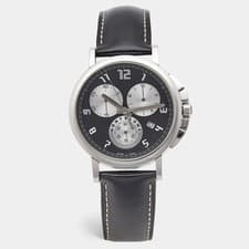 Montblanc Summit XL 7060 Black Dial Stainless Steel Leather Mens Wristwatch 38