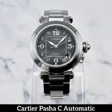 CARTIER PASHA C 2324 AUTOMATIC STAINLESS STEEL MEN'S WATCH W/ REPAIR CERTIFICATE