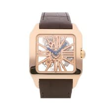 Cartier Santos Dumont Rose Gold Manual 38mm x 47mm Skeleton Strap Watch W2020057