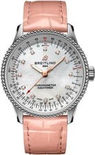 Breitling Navitimer 35mm Mother of Pearl Diamond Dial Leather Strap Womens Watch
