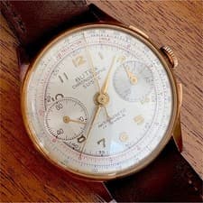 Butex Chronographe Suisse 18K Gold Chronograph Swiss Made Brown Leather Strap