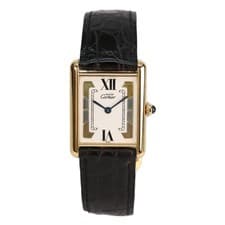 Cartier 925 Must Tank Vermeil LM White Dial Quartz Leather Watches Ivory / Black