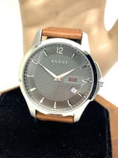 Gucci Men's Watch YA126302 G-Timeless Swiss Quartz Gray Dial Brown Leather 40mm