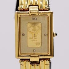 Elgin FK-577-R Ingot 999.9 Quartz Gold Dial Mens Watch Working Authentic Vintage