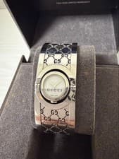 GUCCI Silver Wristwatch Bracelet YA112510 GG Pattern Stainless Steel 17 cm