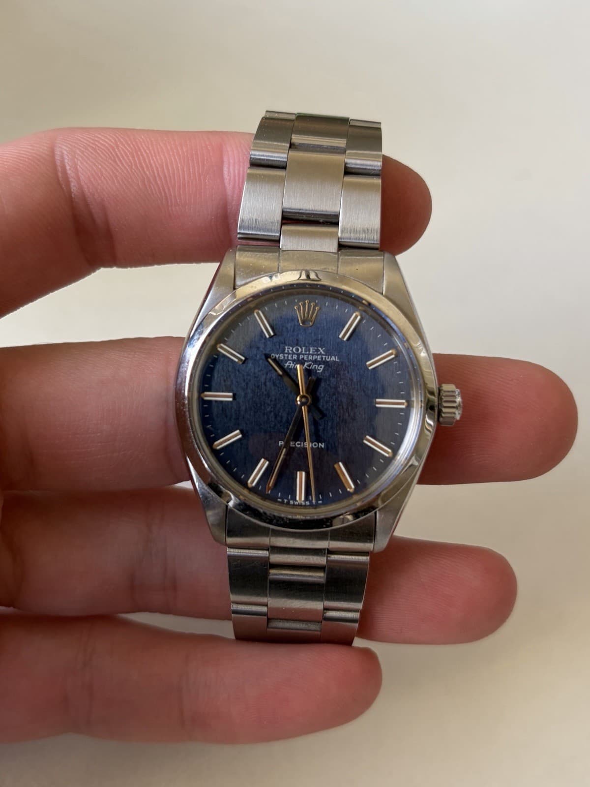 Rolex Air King 5500/B Rare Brushed Blue Denim Dial 1983 - Very Good Condition