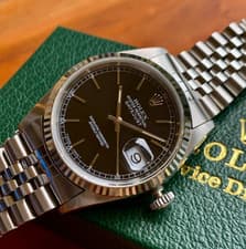 1996 Rolex DateJust 16234 Black Dial Fluted Jubilee Automatic Watch - Mint