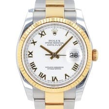 Rolex Datejust 116203 Two-Tone White Roman 18KY Steel Oyster Watch Box & Paper