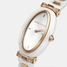 Nina Ricci Ceramic Oval NO61014SM Silver Dial Rose gold Plated Stainless Steel