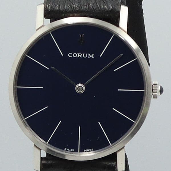 Corum 57219 Slim Round Blue Dial Wristwatch Box Included Excellent Condition