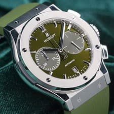 Classic Fusion Chronograph 45mm Green Sunray Dial Rubber MINT SET 521.NX.8970.LR