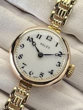 (9K/9ct Gold) Vintage Rolex Lady Art Deco Cocktail Watch 26mm Antique Bracelet