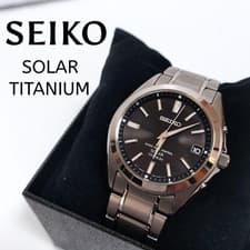 Seiko SBTM217 Watch Titanium Lightweight Solar Radio Controlled Black Dial