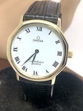 Omega Constellation Mens Watch Vintage Swiss Quartz 1330 White Dial Leather 33mm