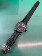 Fortis Automatic Day-Date Watch, Black Dial, Leather Band, Men's Accessories