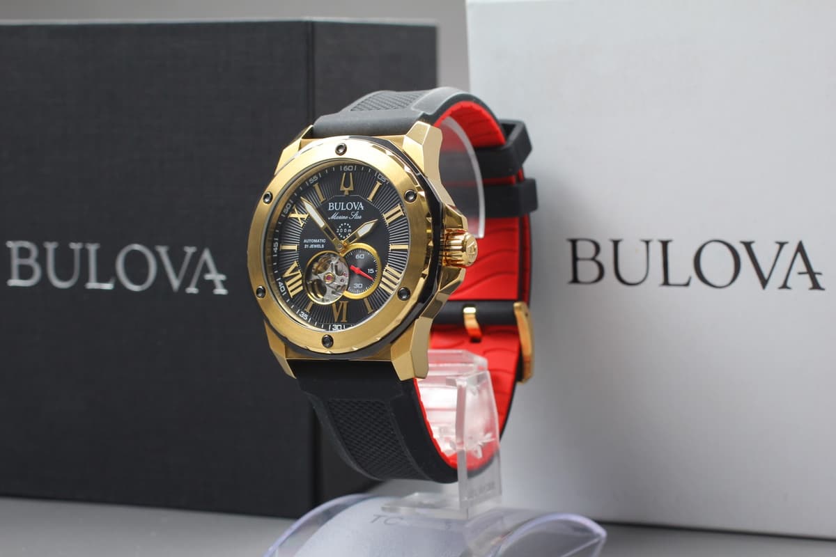 [MINT]  BULOVA Marine Star 98A272 Black Gold Men's Automatic Watch From JAPAN