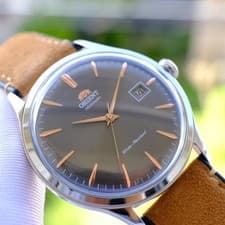 ORIENT Bambino Automatic Wristwatch Brown Leather Date Display Timepiece
