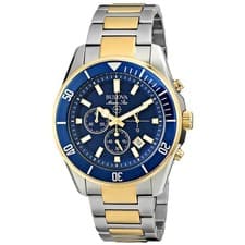 Bulova 98B230 Men's Blue Dial Two Tone Steel Chrono Date Watch
