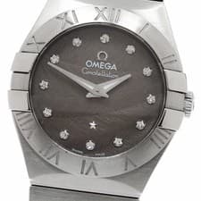 OMEGA WATCH 123.10.27.60.56.001 CONSTELLATION 12P DIAMOND QUARTZ GREY SS WOMEN'S