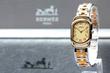 [Near MINT / Box ] HERMES Rally Gold & Silver Quartz Women's Watch From JAPAN