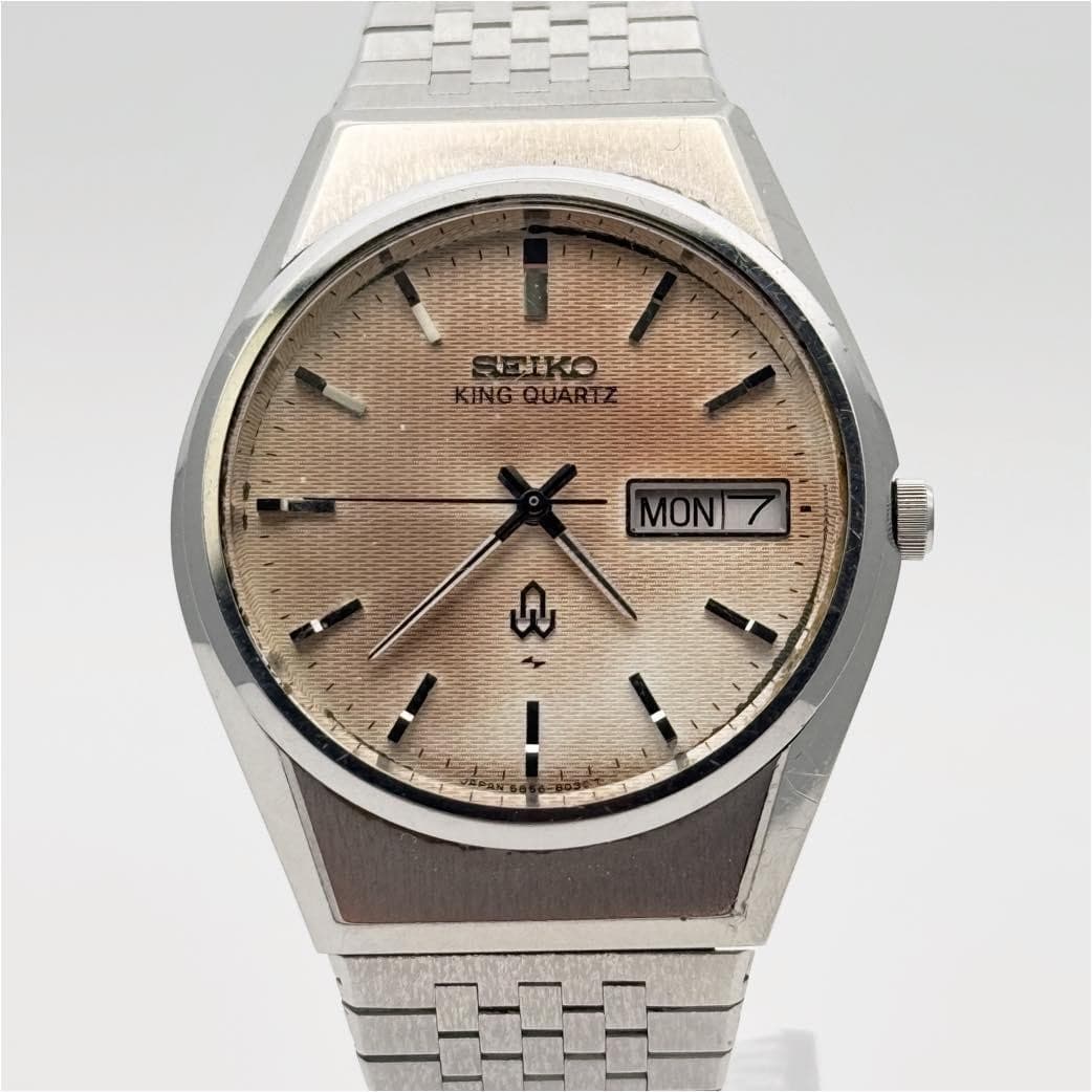 Seiko Operation King Quartz Brown Day Date 5856-8020 Wristwatch Used From Japan