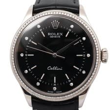 2010s Rolex 50609RBR Cellini Time 39mm 18K White Gold Diamond Black Dial Watch