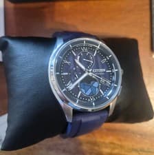 Citizen Attesa Perpetual Calendar Silver Blue Eco-Drive Watch 41MM BY1000-51L