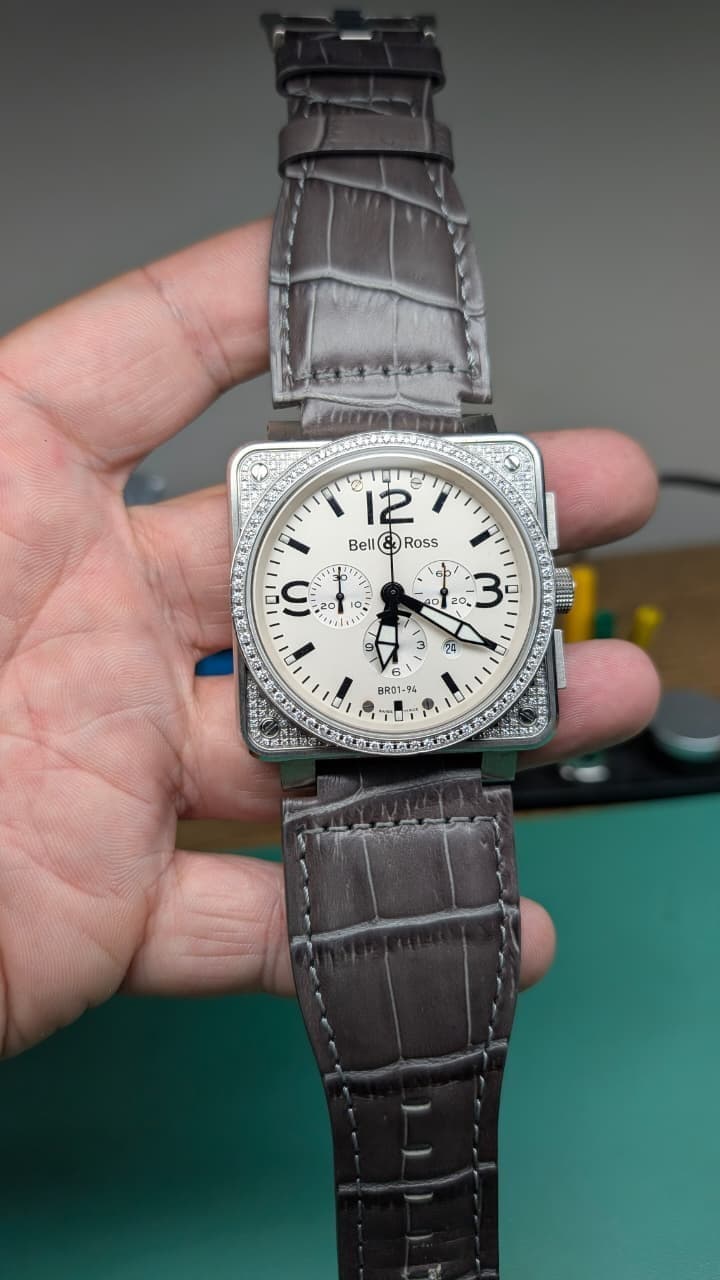Bell & Ross BR 01-94 Chronograph Factory Diamonds Watch White Dial