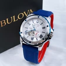 Bulova Marine Star A 98A225 Men's Automatic Watch White Dial Silicon Strap 45mm