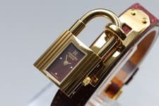 [ w/Box ] HERMES Kelly KE1.201 Brown Quartz Gold Plating Swiss Made Ladies Watch