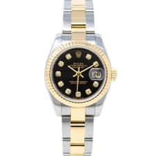 Rolex Lady-Datejust Steel & Gold 179173 Black Diamond, Oyster - Pre-owned