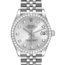 Rolex Datejust Midsize 31 Steel White Gold Diamond Ladies Watch 278384 Box Card