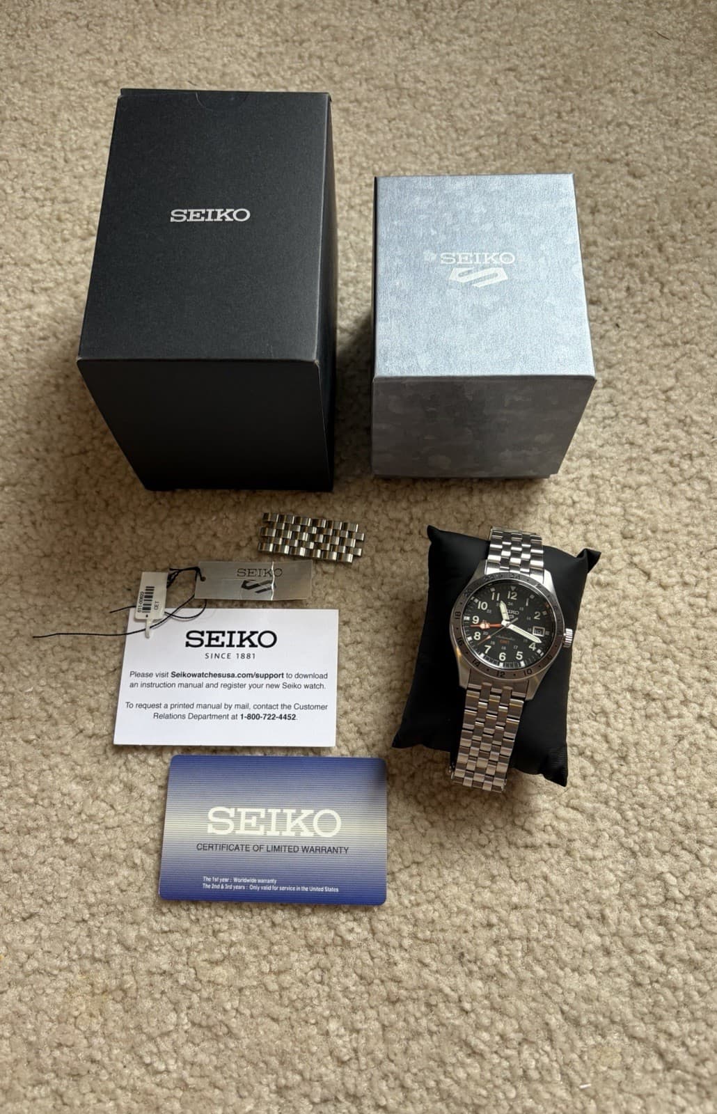 Seiko 5 GMT SSK023 Automatic Watch–Black Dial – Full Set Box & Papers-Excellent