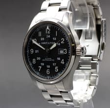 [Exc+5] Hamilton Khaki Field H706250 44mm Black Dial Automatic Silver Mens Watch