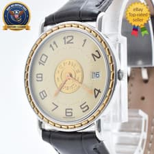 New Belt [NEAR MINT] Vintage HERMES Serie Ivory Dial Date 32mm Quartz Mens Watch