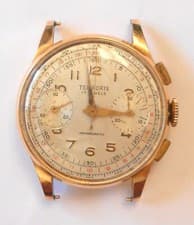 Vintage HTF Temporis 18K Pink Gold Mens Gents Chronograph Wrist Watch 17J