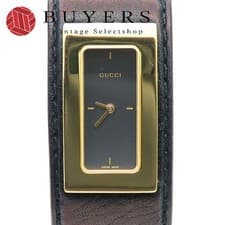 Gucci 7800S Stainless Steel Leather Gold Black Dial Women's Watch