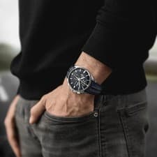 Junghans Meister S Chronoscope 027/4023.00 45mm Blue Black Dial Auto  NEW