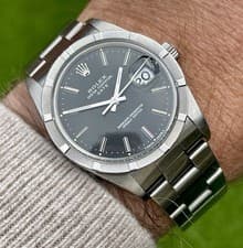 1989 Rolex Oyster Perpetual Date 15010 Black Dial 34mm Watch Service Papers  Box